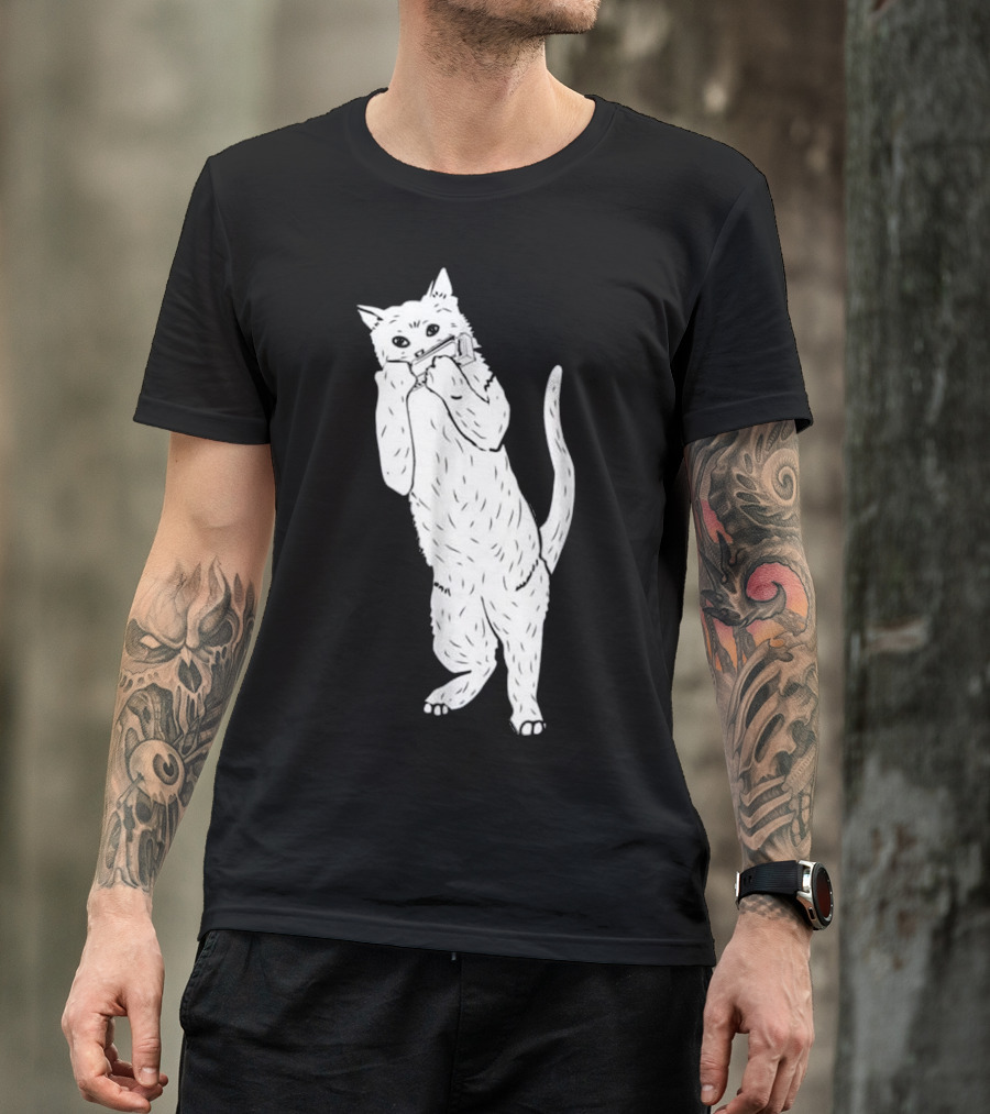 Blues Harp Cat Playing Harmonica Cool Cats Music T-Shirt