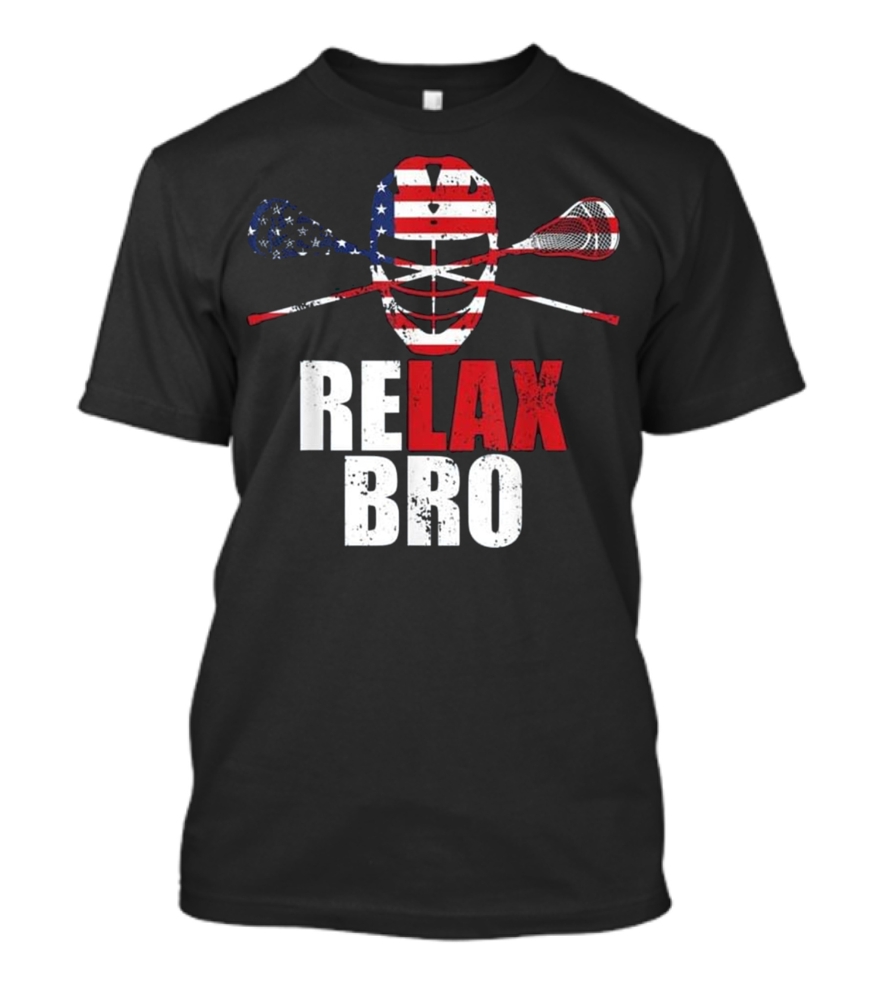 American Flag Relax Bro Lacrosse Mask And Crossed Sticks T-Shirt