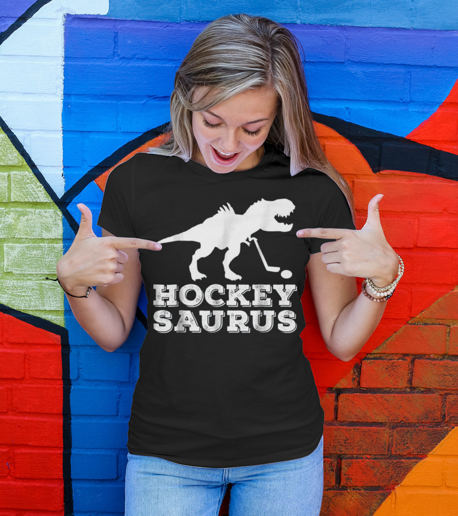 Hockey Saurus Dinosaur Hockey Player T-Shirt