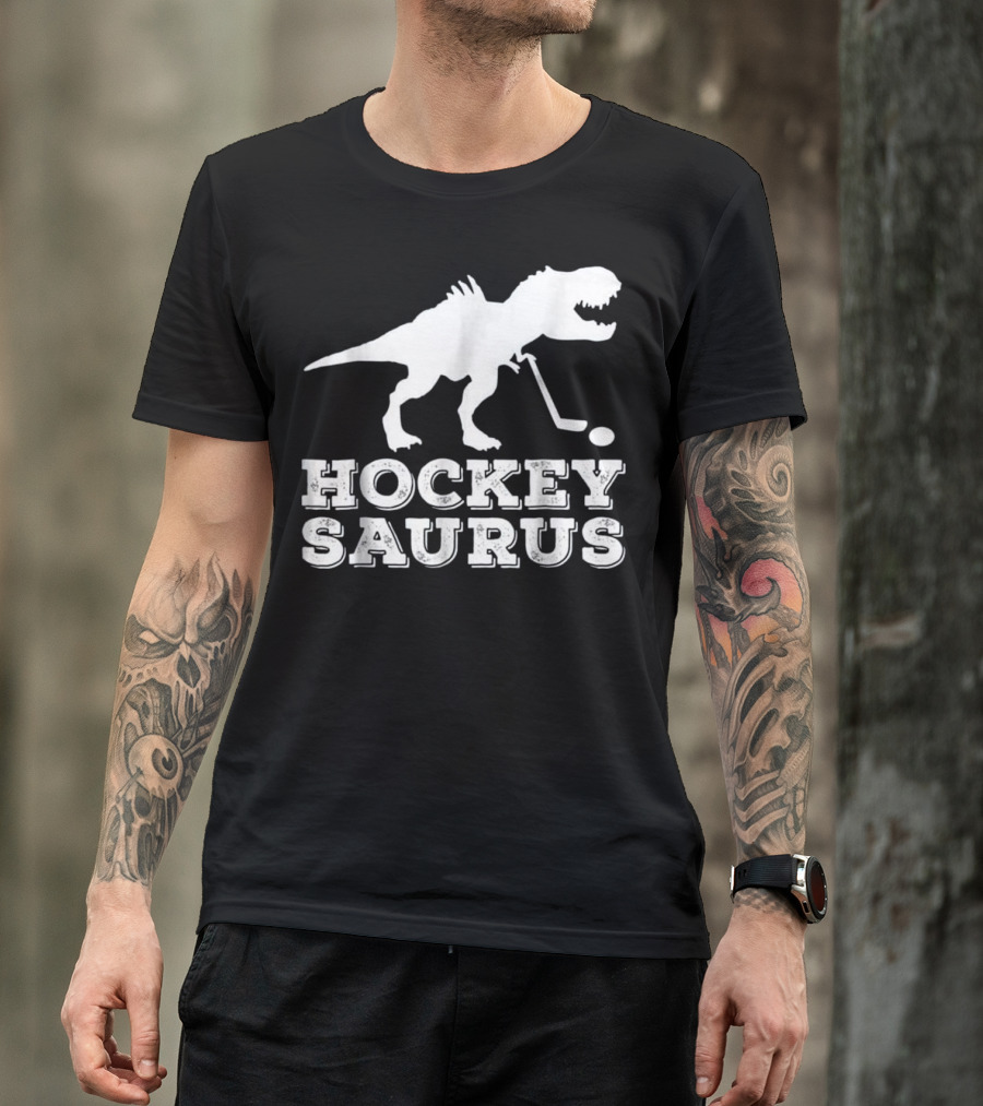 Hockey Saurus Dinosaur Hockey Player T-Shirt
