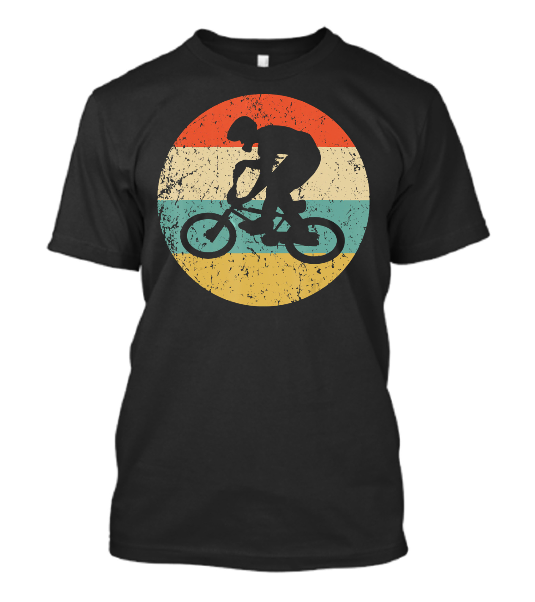 Vintage Retro BMX Bike Rider Silhouette On Striped Circle T-Shirt