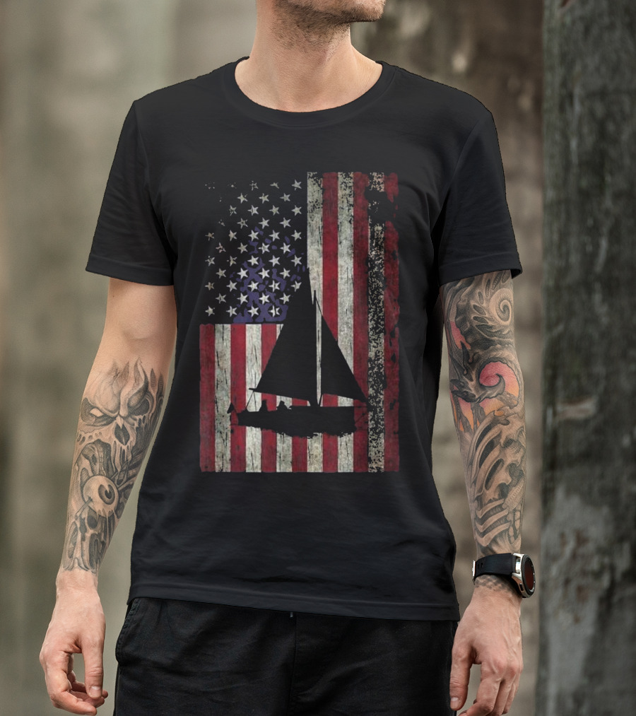 American Flag Sailing Boat T-Shirt