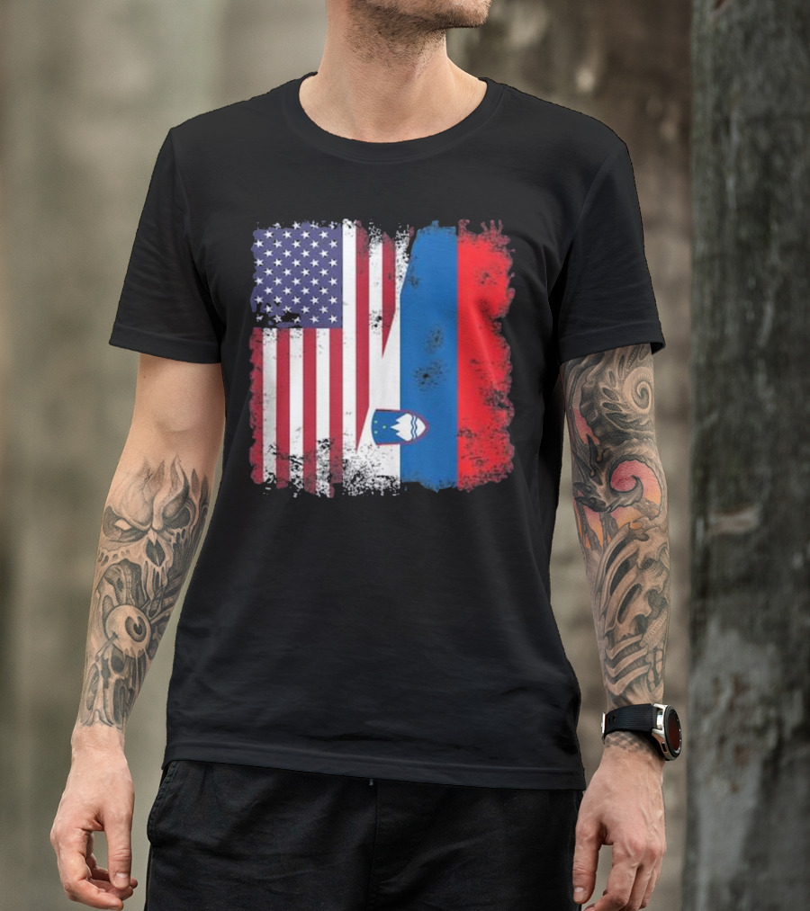 Half Slovene Slovenian American Flag T-Shirt