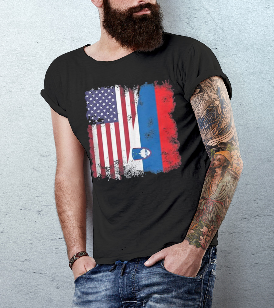 Half Slovene Slovenian American Flag T-Shirt