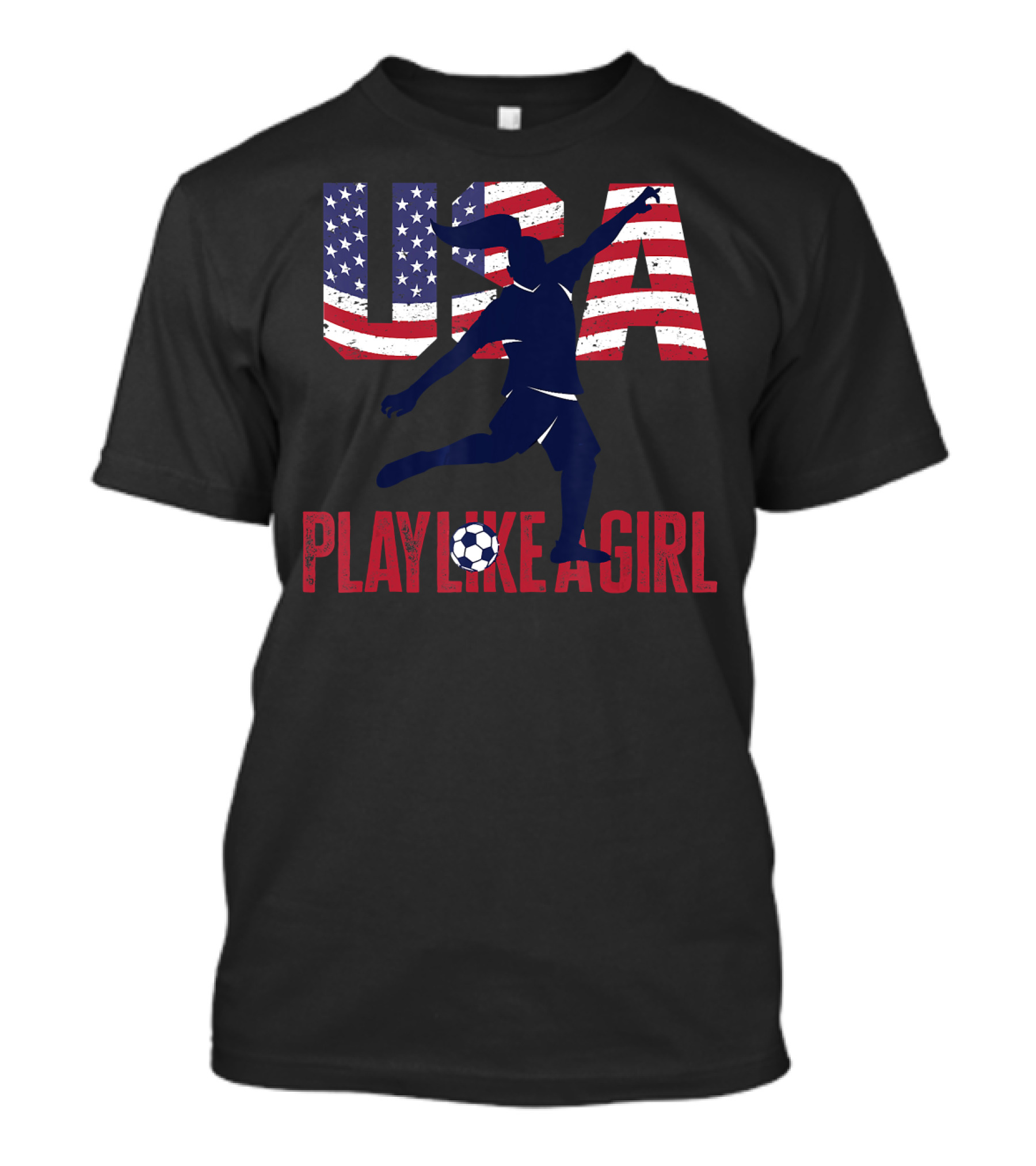 USA Flag Play Like A Girl Football Soccer Team T-Shirt
