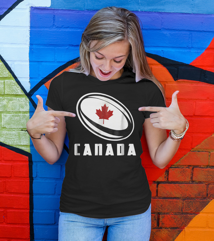 Canada Rugby Ball Maple Leaf Canadian Rugby Fan T-Shirt