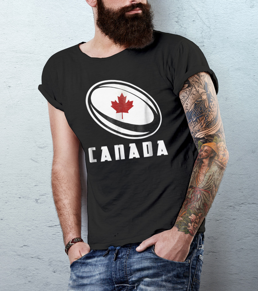 Canada Rugby Ball Maple Leaf Canadian Rugby Fan T-Shirt
