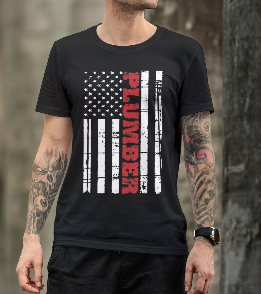Plumber Patriotic American Flag T-Shirt
