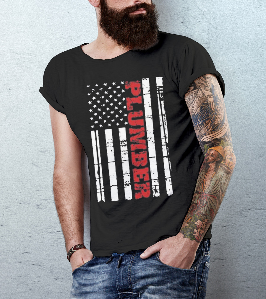 Plumber Patriotic American Flag T-Shirt