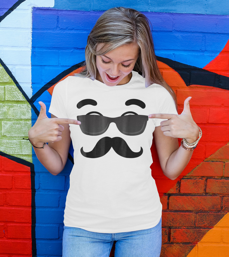 Halloween Emojis Costume Emoticon Moustache Glasses T-Shirt