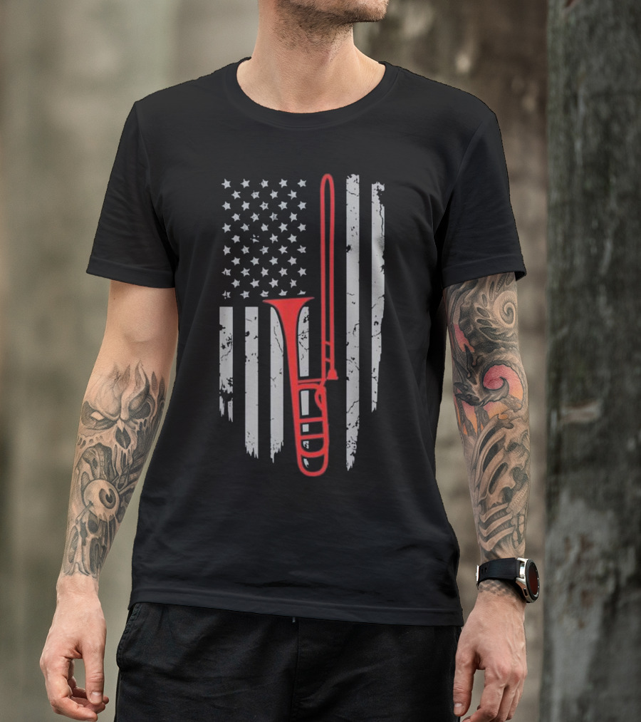 American Flag Trombone Trombonist M Apparel Musical Instrument T-Shirt