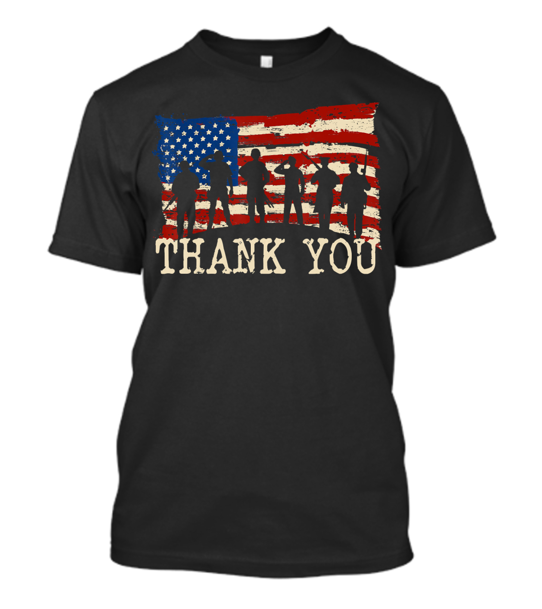 Thank You Veterans Silhouettes On American Flag T-Shirt