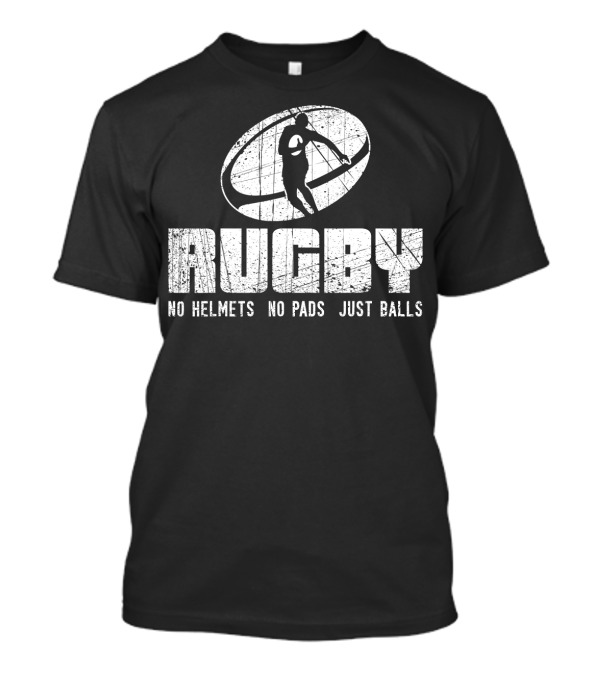 Rugby No Helmets No Pads Just Balls Rugby Player Silhouette In Oval Rugby Ball T-Shirt