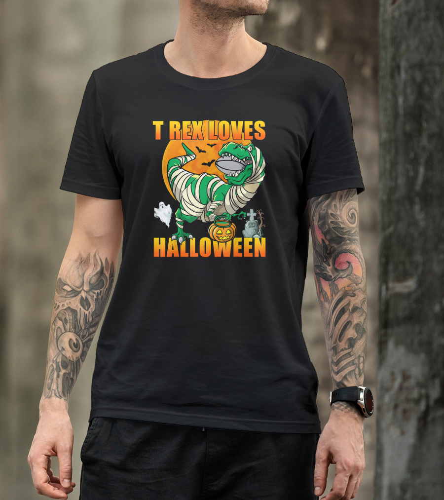 T Rex Loves Halloween Moonlit Mummy Adventure T-Shirt