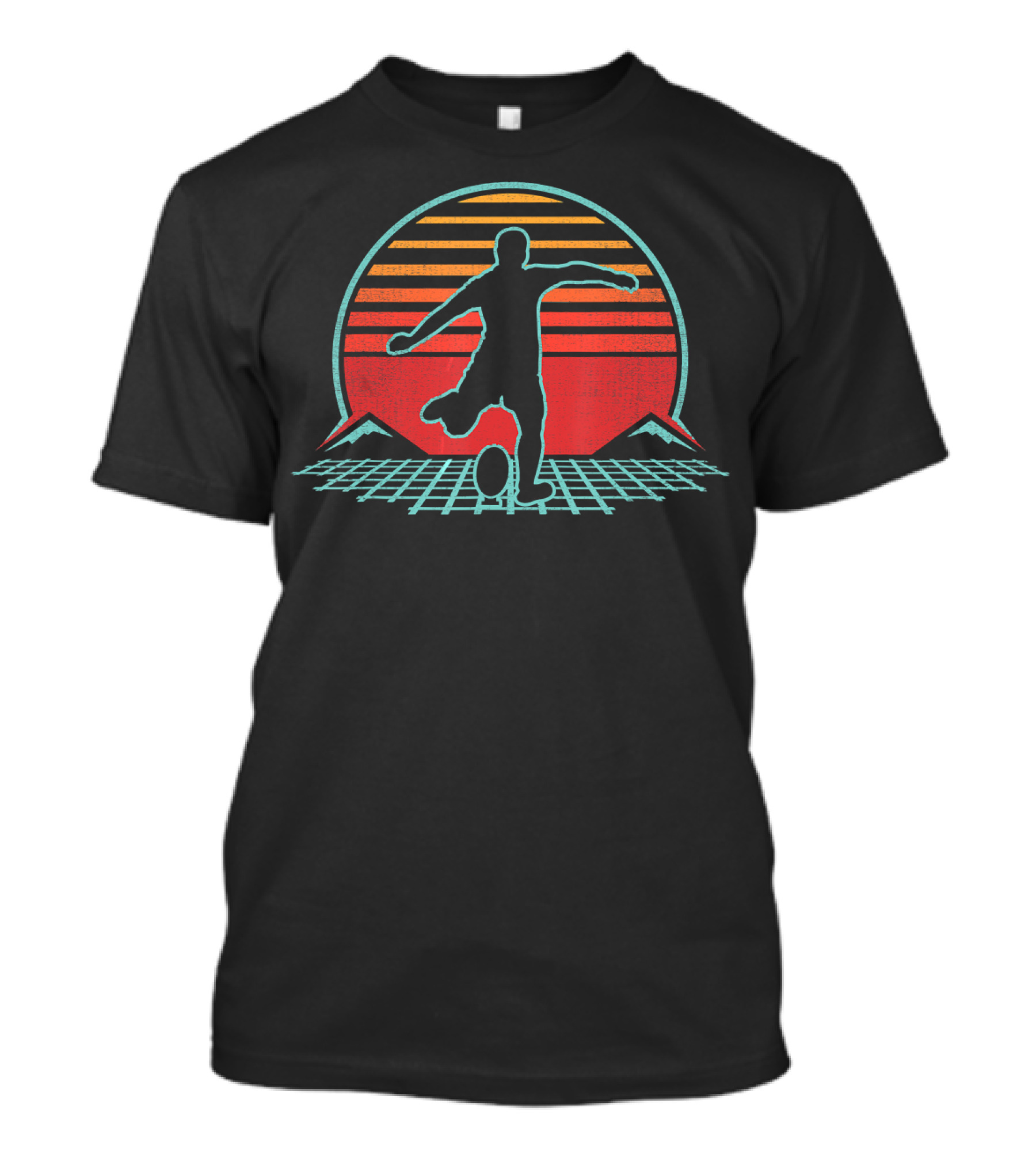 Rugby Retro Vintage 80s Style Coach Player Silhouette Sunset Mountains T-Shirt