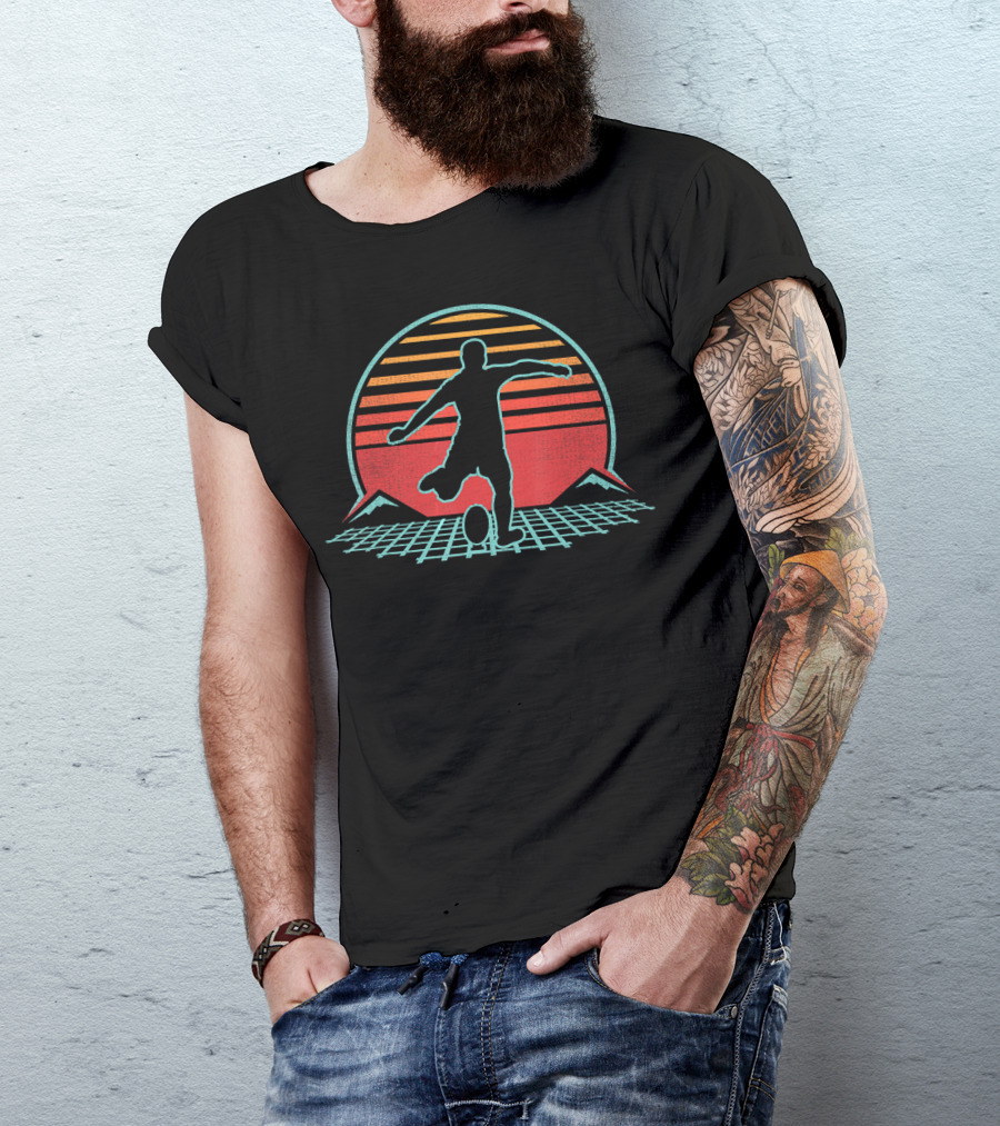 Rugby Retro Vintage 80s Style Coach Player Silhouette Sunset Mountains T-Shirt