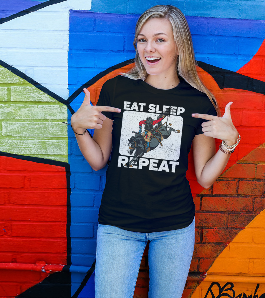 Eat Sleep Rodeo Repeat Cowboy Horse Bronco Riding T-Shirt