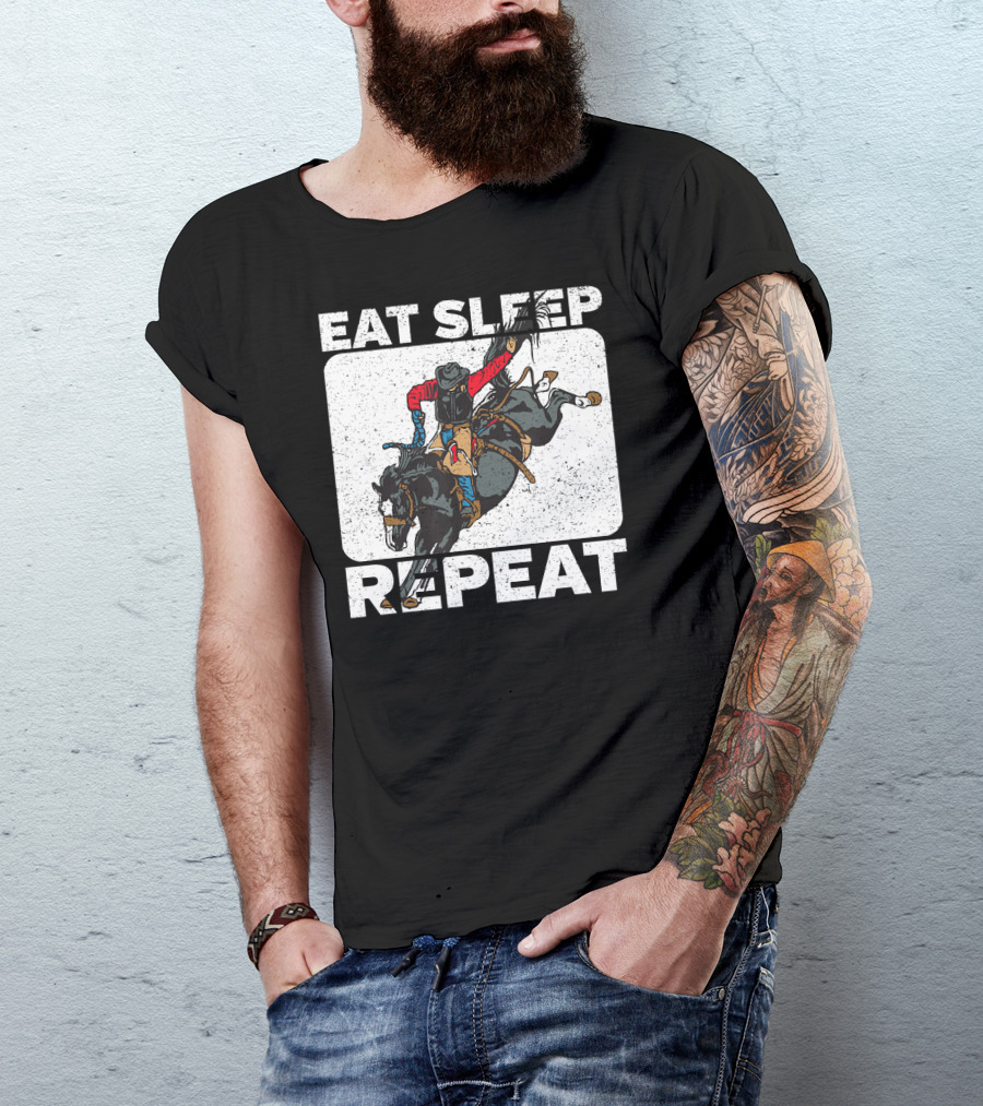 Eat Sleep Rodeo Repeat Cowboy Horse Bronco Riding T-Shirt