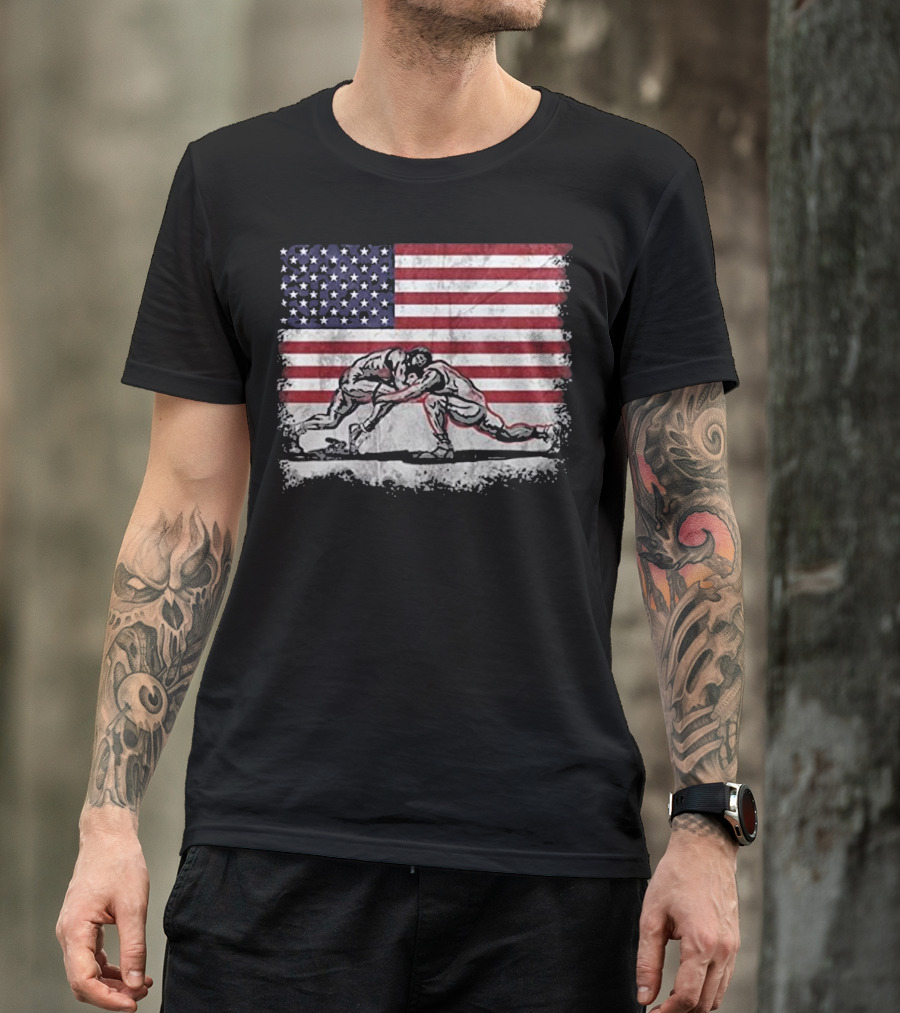 American Flag Wrestling For Wres Iconic Stars And Stripes Grappler Contest T-Shirt