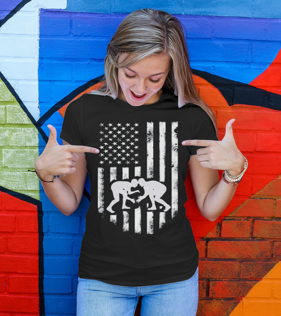 American Flag Distressed Wrestling Iconic T-Shirt