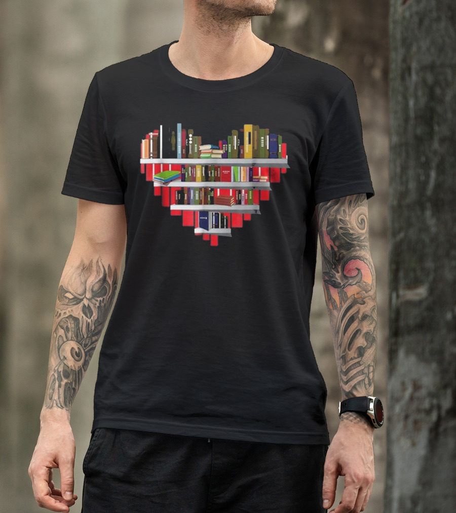 Book Reading Club Librarian Library Heart Bookshelf T-Shirt