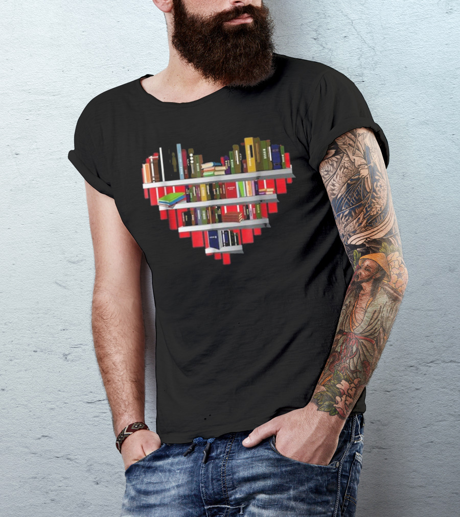 Book Reading Club Librarian Library Heart Bookshelf T-Shirt