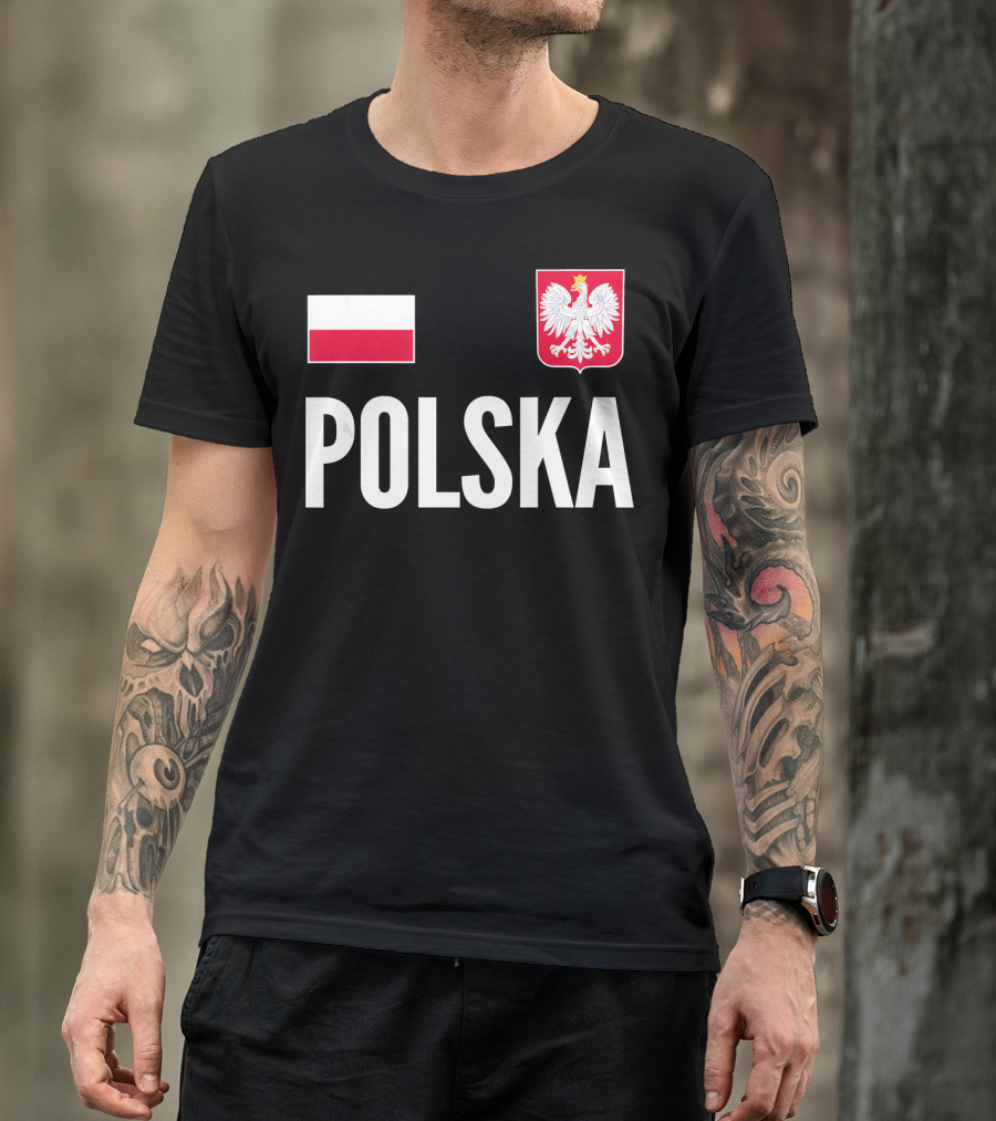 Polska Soccer Jersey Football Fan Support With Polish Flag And Eagle Crest T-Shirt