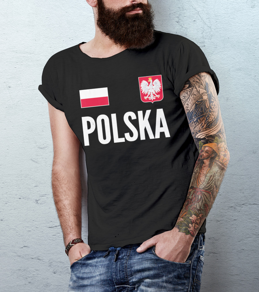 Polska Soccer Jersey Football Fan Support With Polish Flag And Eagle Crest T-Shirt