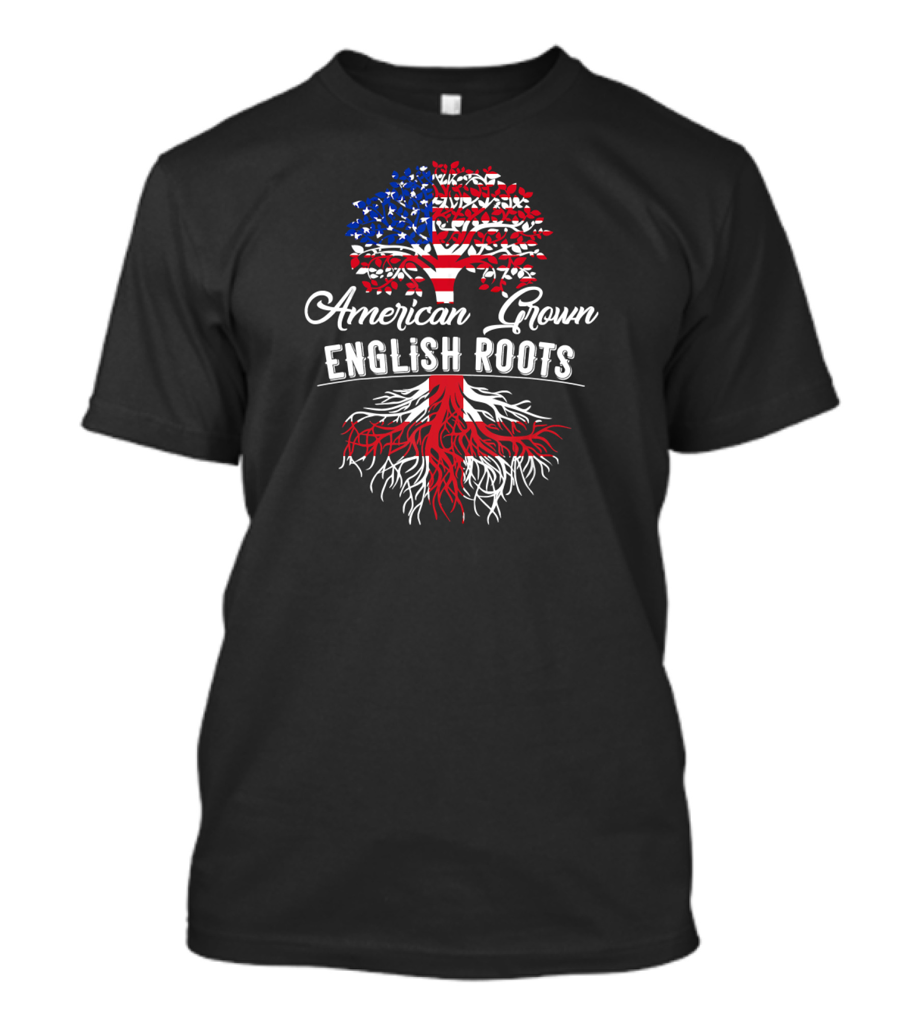 American Grown English Roots USA Flag Tree With Union Jack Roots T-Shirt