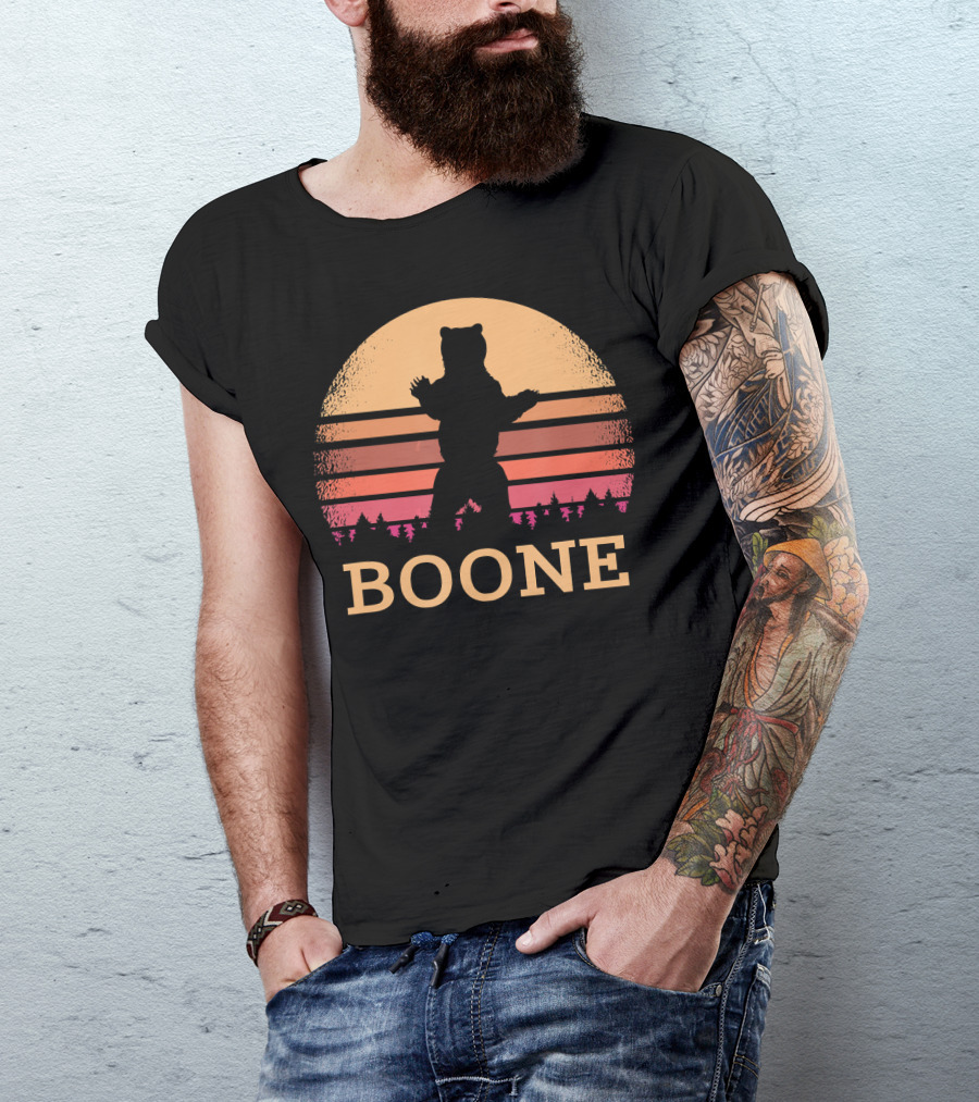 Boone North Carolina Vintage NC Bear Silhouette Distressed 80s Style Sunset T-Shirt