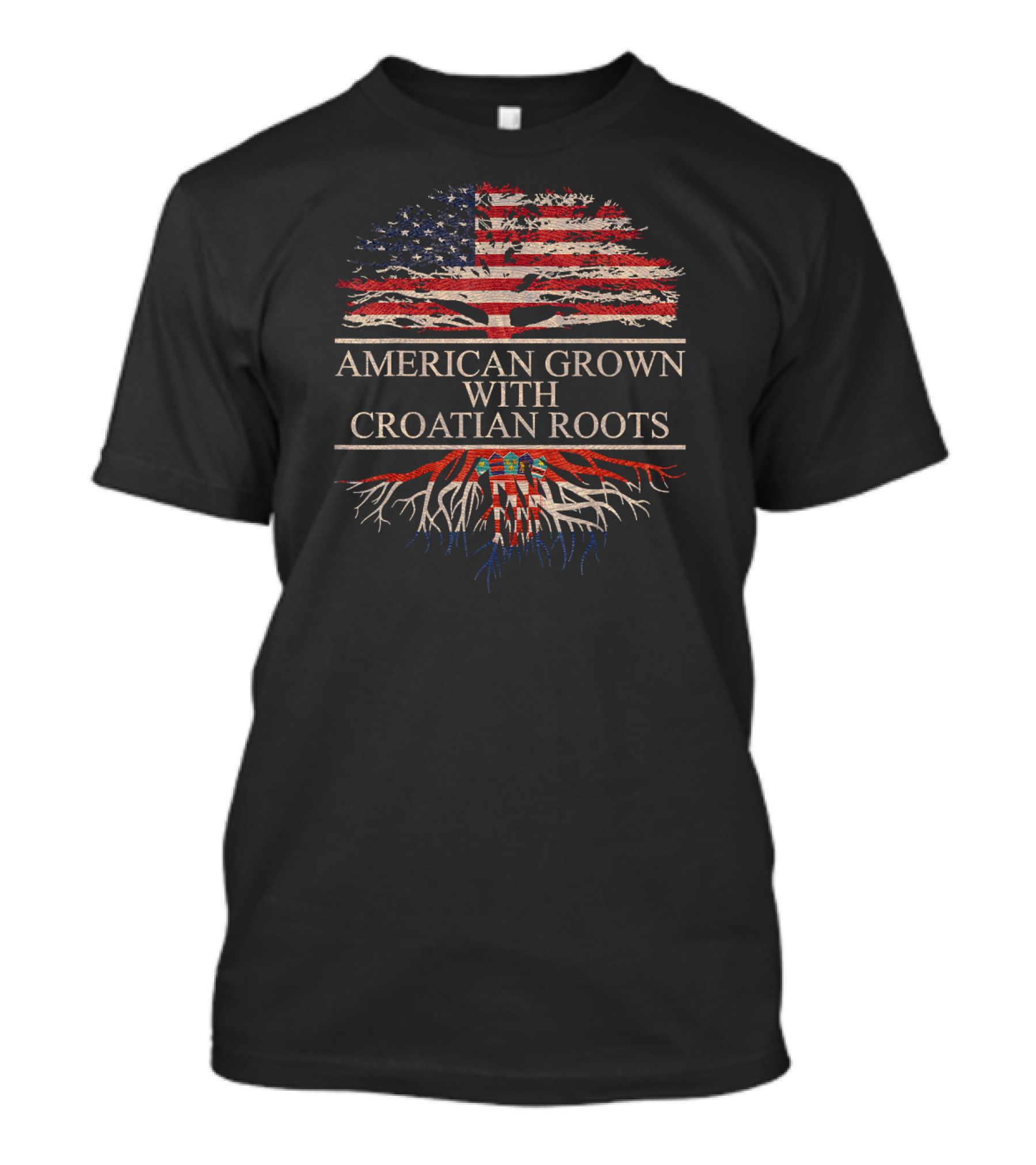 American Grown With Croatian Roots USA Flag Tree Croatian Flag Roots T-Shirt