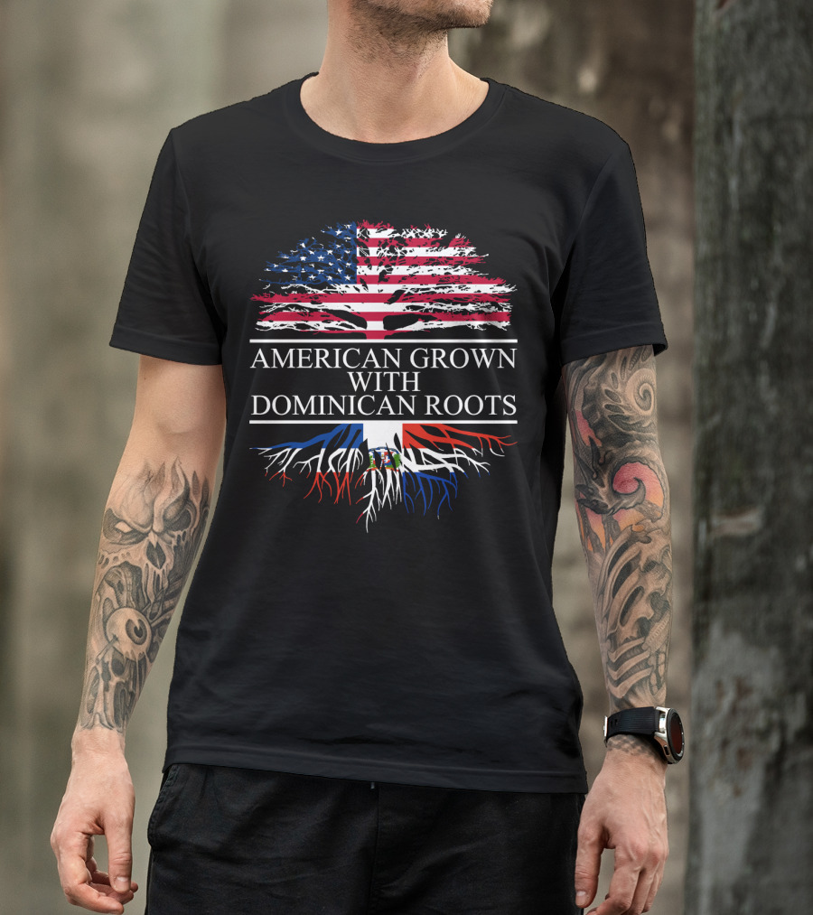 American Grown With Dominican Roots Flag Tree Symbolism T-Shirt