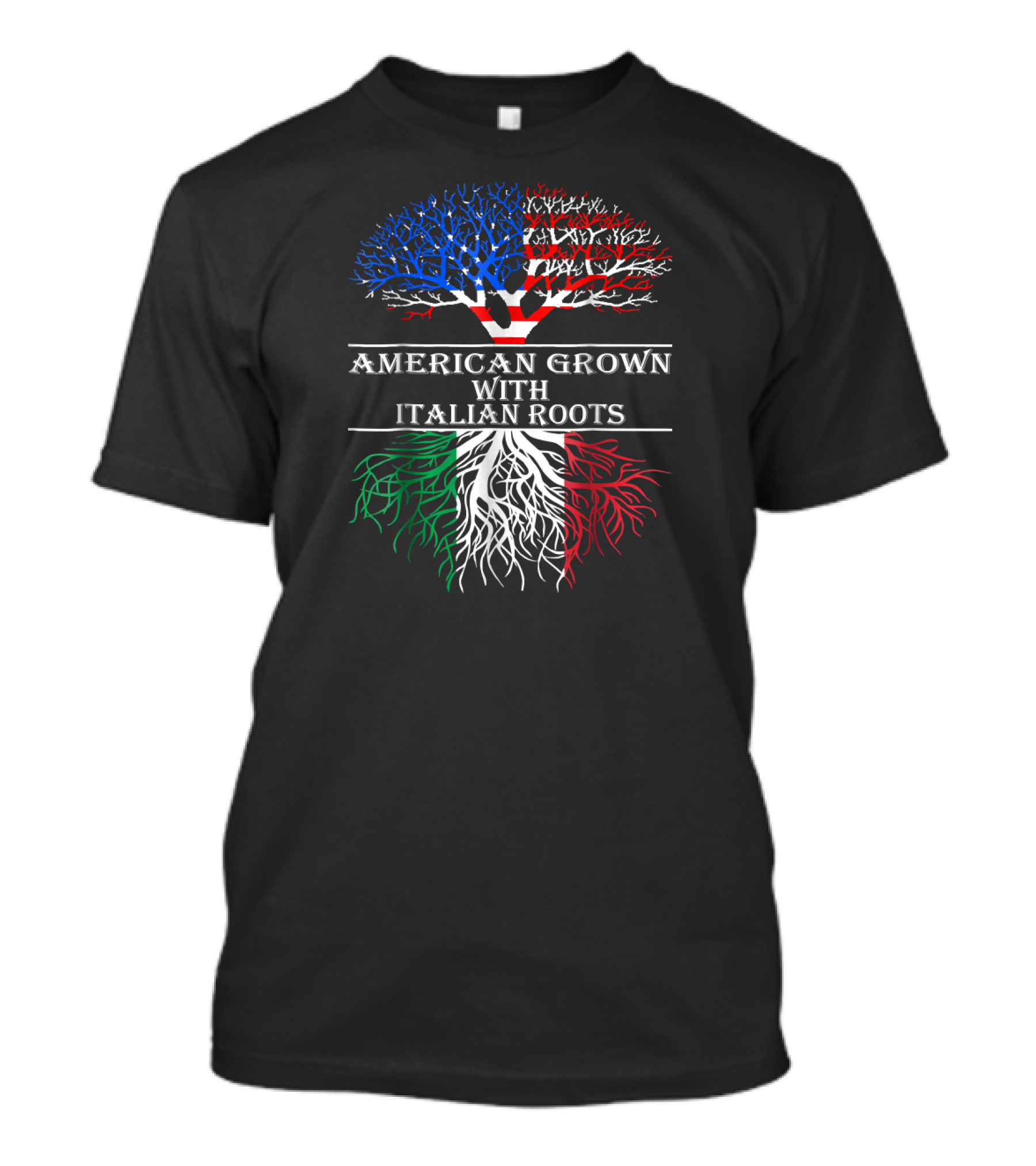 American Grown With Italian Roots Patriotic Tree Flag T-Shirt
