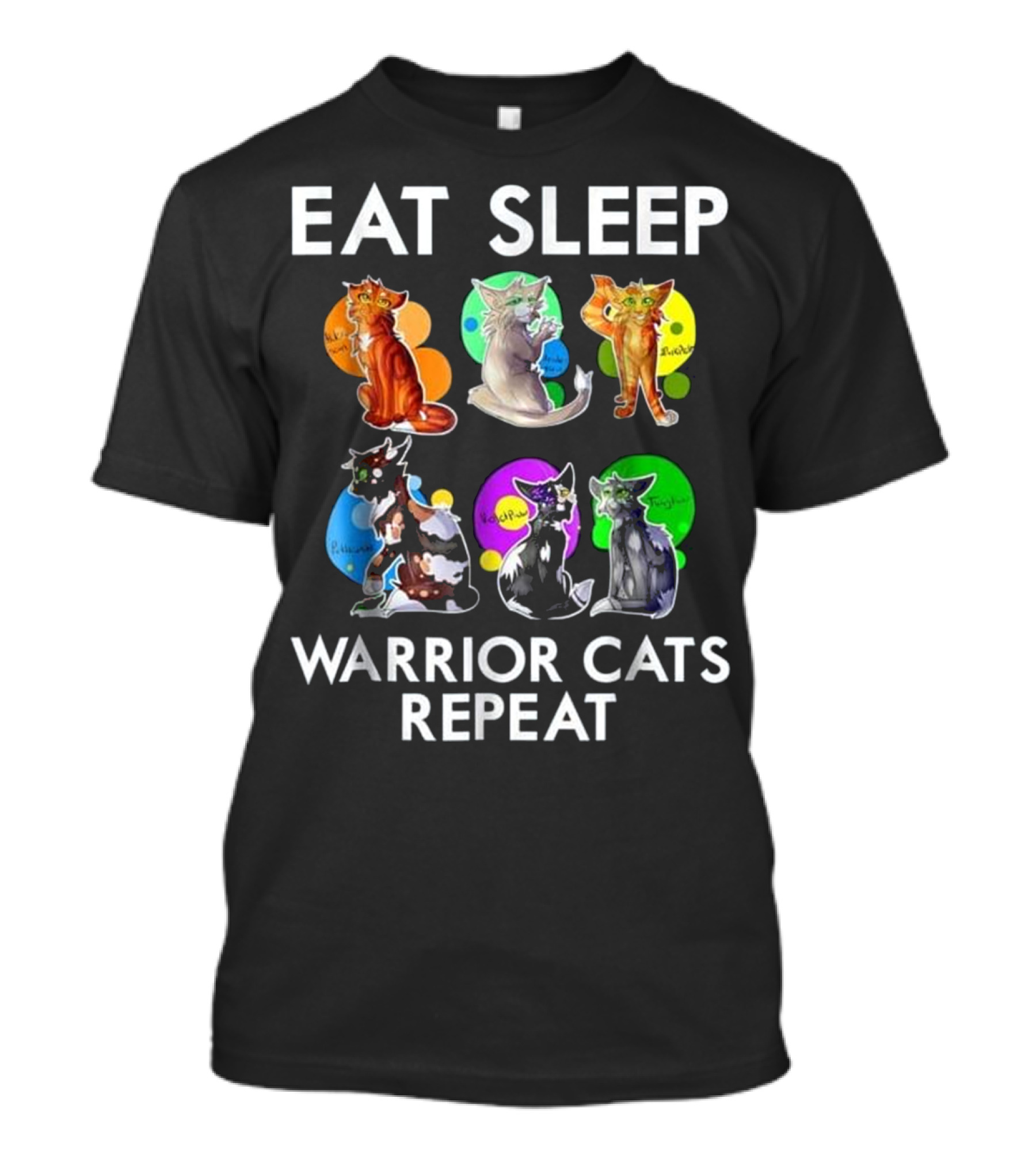 Eat Sleep Warrior Cats Colorful Graphic Cat Lover Repeat T-Shirt
