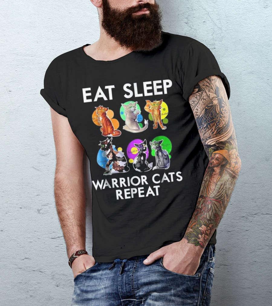 Eat Sleep Warrior Cats Colorful Graphic Cat Lover Repeat T-Shirt