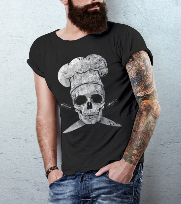 Culinary BBQ Chef Skull Butcher Knife Crossbones T-Shirt