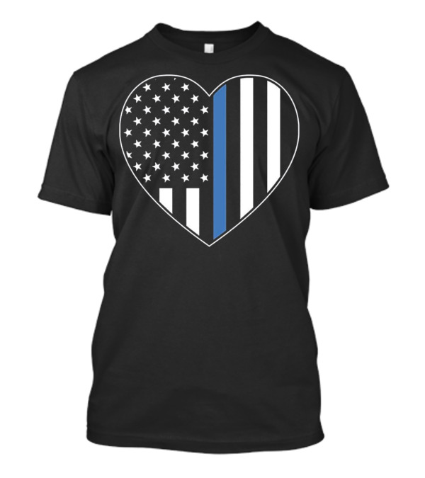 Police Law Enforcement Thin Blue Line Heart Flag T-Shirt