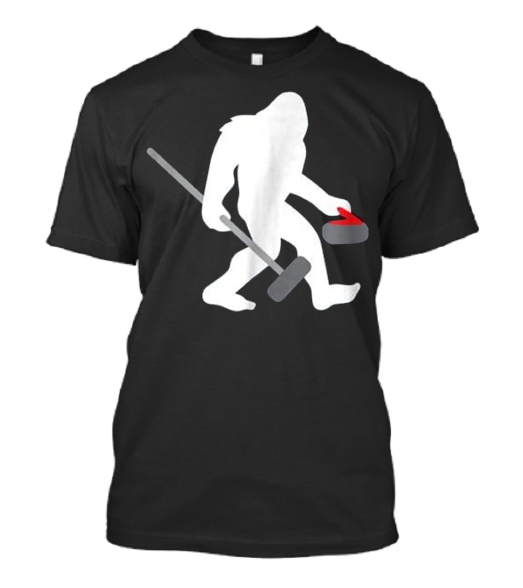 Curling Bigfoot Cute Funny Winter Scene T-Shirt