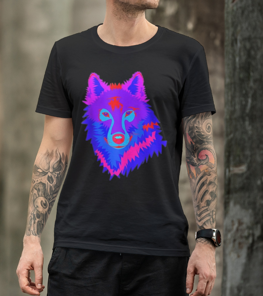 EDM Electronic Dance Music Techno Trippy R Neon Wolf Psychedelic Vibes T-Shirt