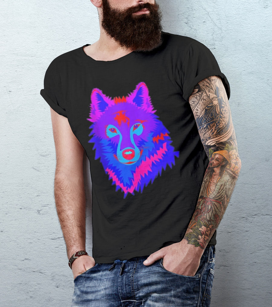 EDM Electronic Dance Music Techno Trippy R Neon Wolf Psychedelic Vibes T-Shirt