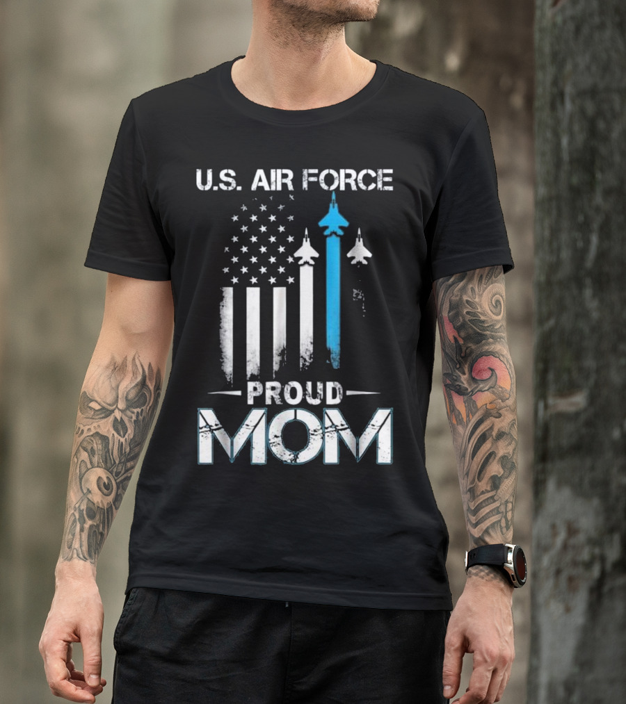 Proud Mom U.S. Air Force American Flag Aircraft T-Shirt