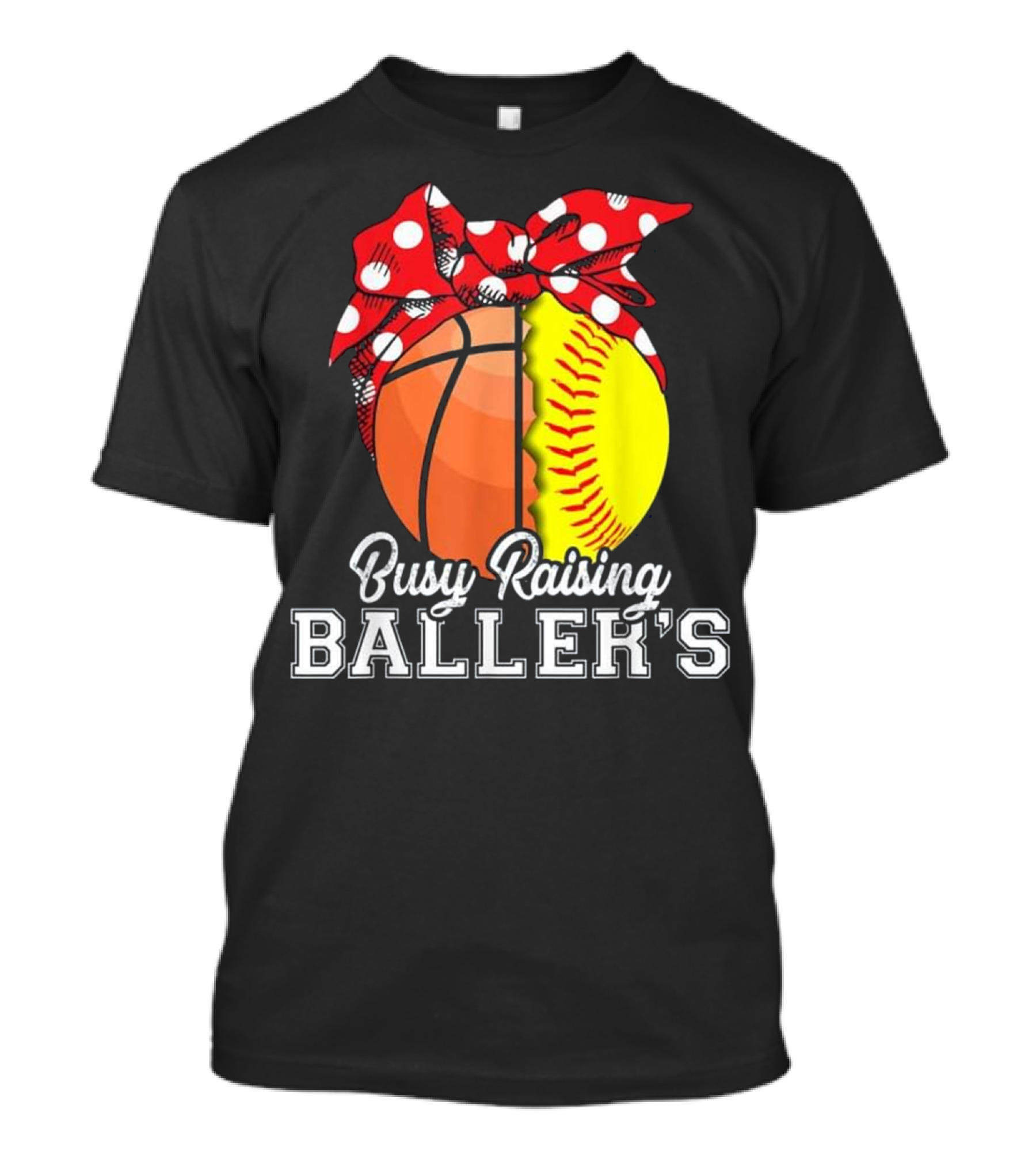 Busy Raising Baller's Basketball Softball Polka Dot Bow T-Shirt