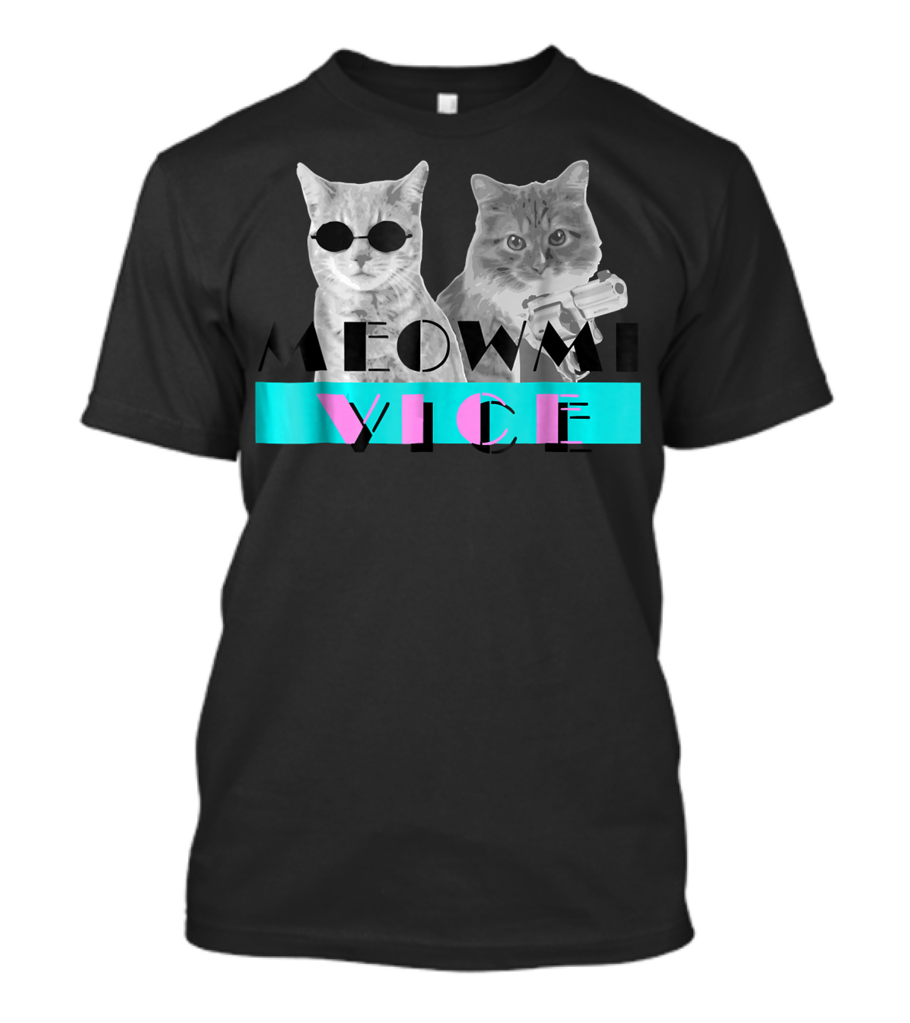 Meowmi Vice 80s Miami Funny Cats With Sunglasses And Toy Gun T-Shirt