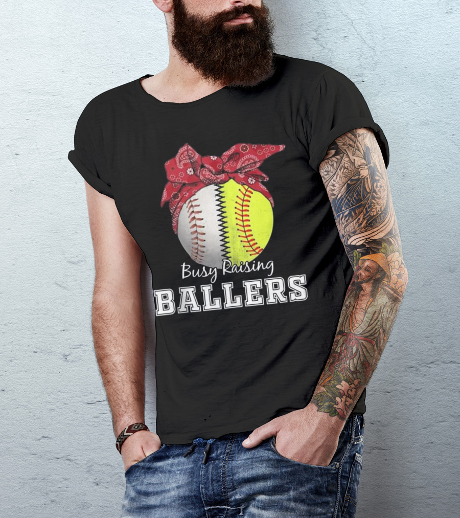Busy Raising Ballers Baseball Softball Bandana T-Shirt