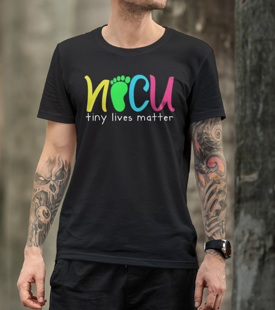 NICU Tiny Lives Matter Neonatal Nurse Bright Footprint T-Shirt