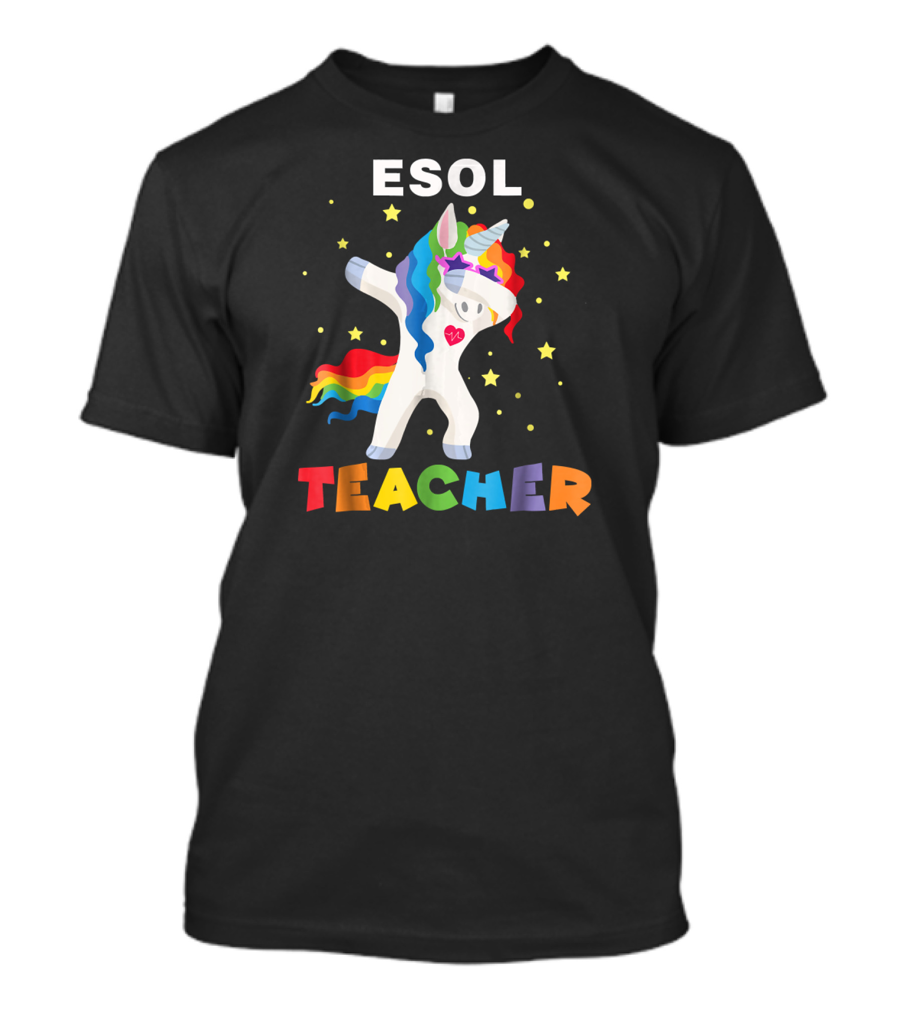 ESOL Teacher Dabbing Unicorn With Rainbow And Stars T-Shirt