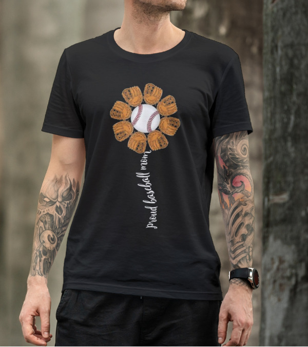 Proud Baseball Mom Flower With Gloves And Ball T-Shirt