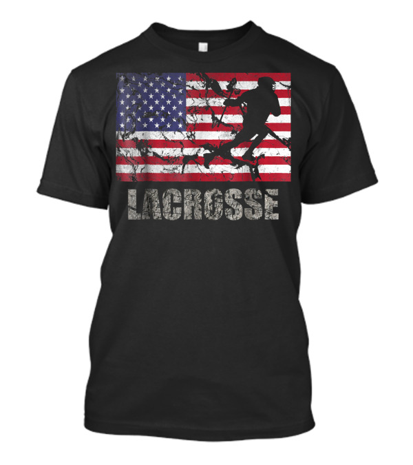 Lacrosse American Flag USA Flag Player Silhouette Fan T-Shirt
