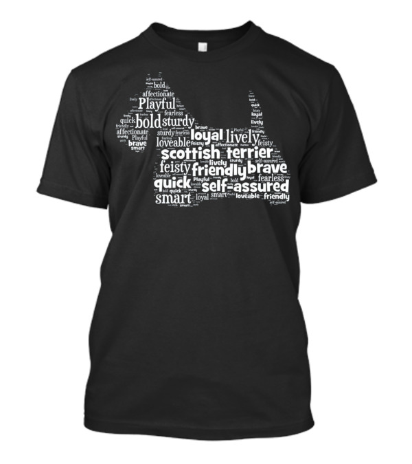 Scottish Terrier Loyal Lively Quick Feisty Friendly Self-Assured Word T-Shirt