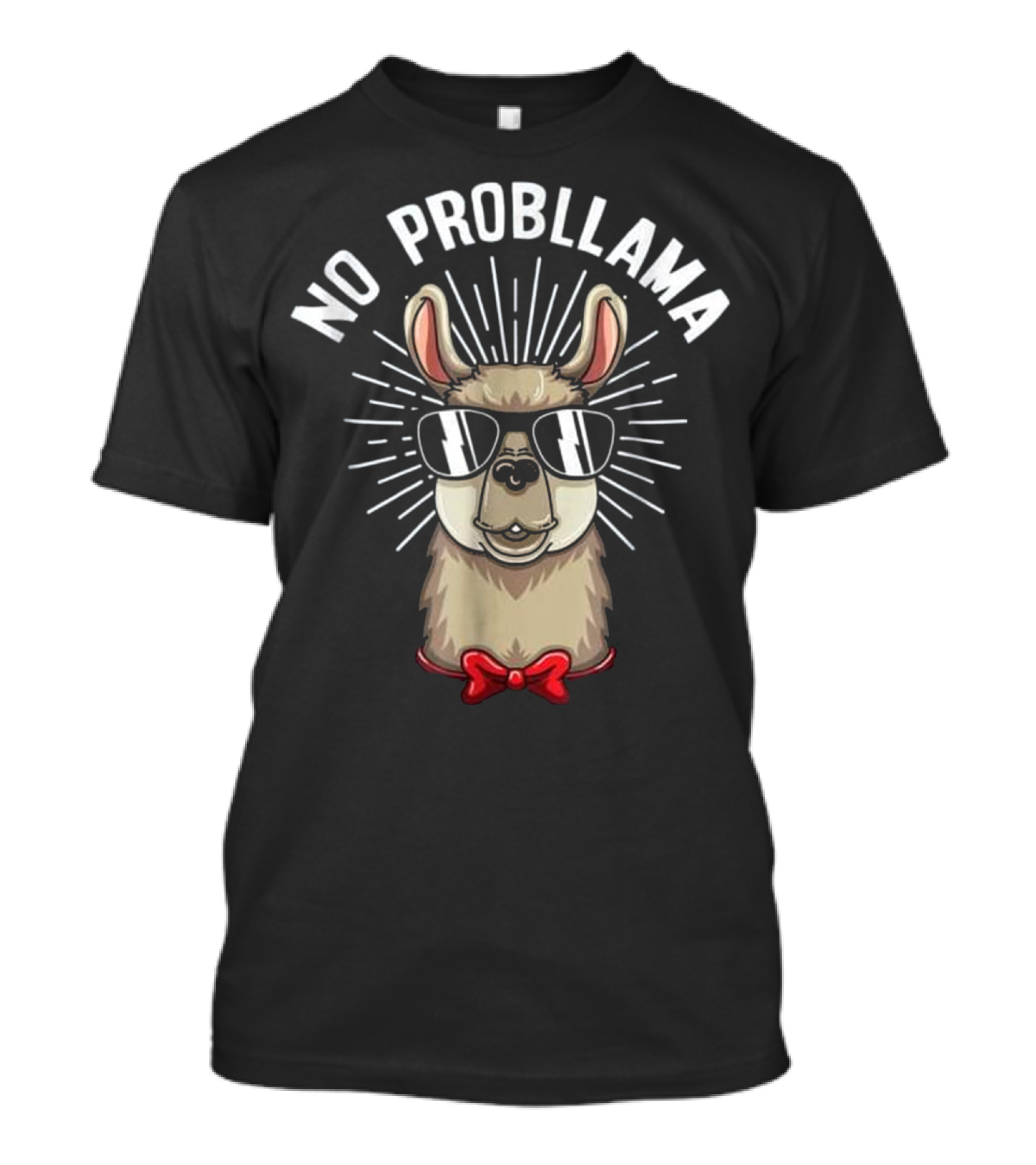 No Probllama Funny Llama Al Sunglasses Bow Tie T-Shirt